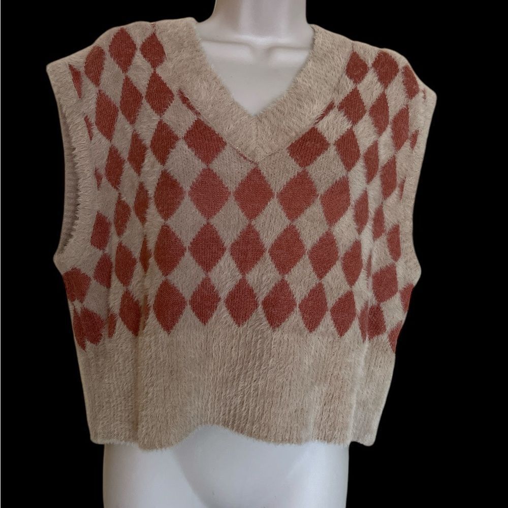 Sincerely Jule Argyle Patterned Sweater Vest Super Soft M
